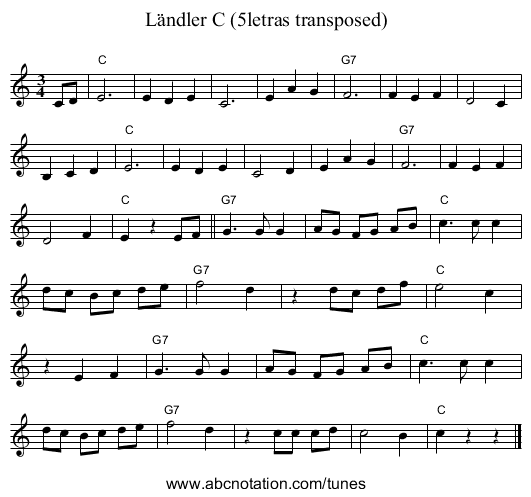 Ländler C (5letras transposed) - staff notation