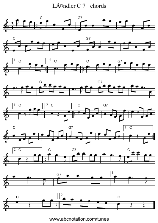 LÃ¤ndler C 7+ chords - staff notation