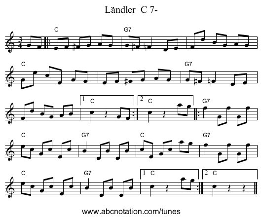 L&auml;ndler  C 7- - staff notation