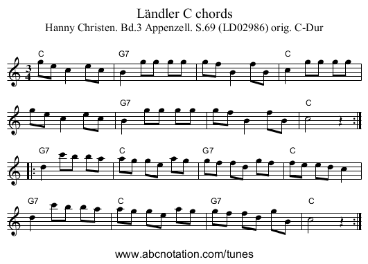 Ländler C chords - staff notation