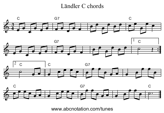 Ländler C chords - staff notation