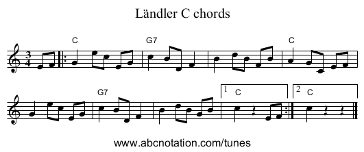 Ländler C chords - staff notation