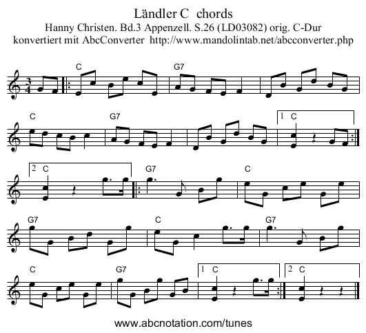 Ländler C  chords - staff notation