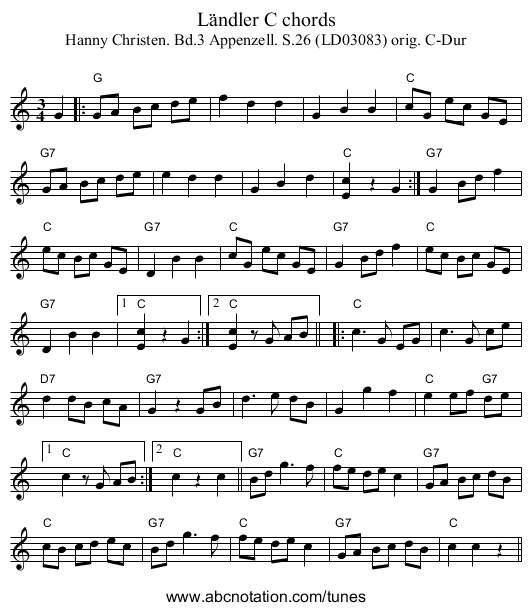 Ländler C chords - staff notation