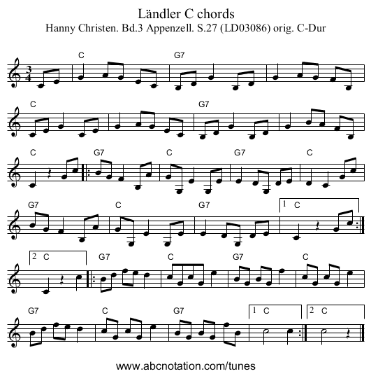 Ländler C chords - staff notation