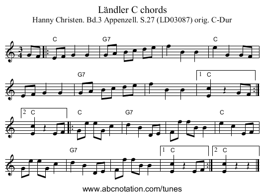 Ländler C chords - staff notation