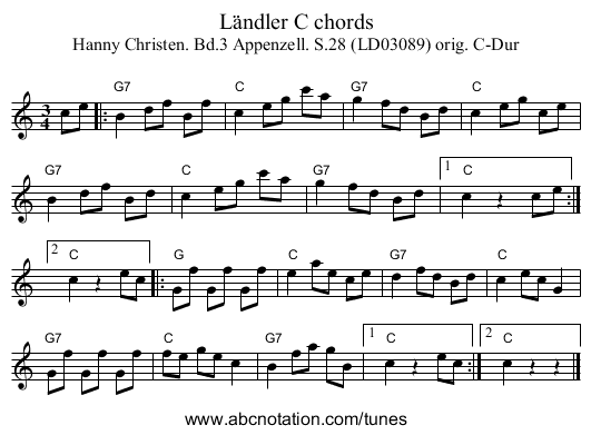 Ländler C chords - staff notation
