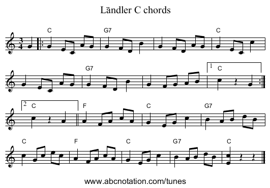 Ländler C chords - staff notation