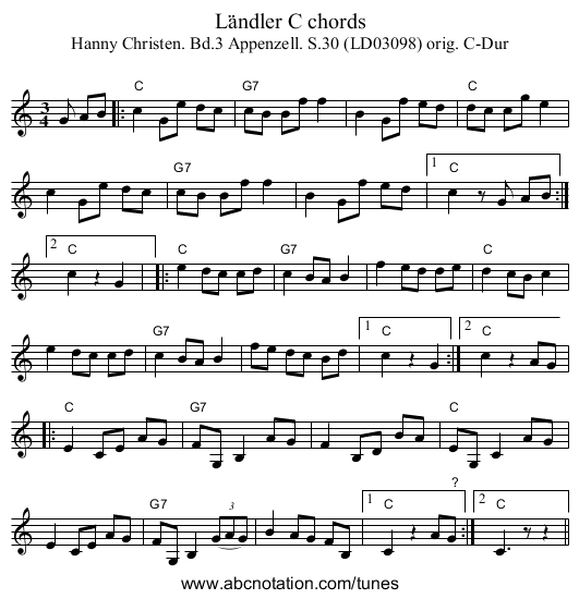Ländler C chords - staff notation