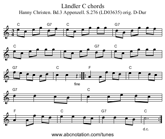 Ländler C chords - staff notation