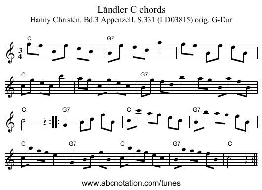 Ländler C chords - staff notation