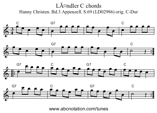 LÃ¤ndler C chords - staff notation