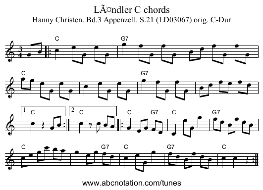 LÃ¤ndler C chords - staff notation