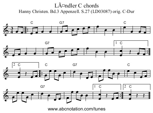 Ländler C chords - staff notation