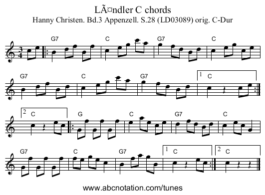 Ländler C chords - staff notation