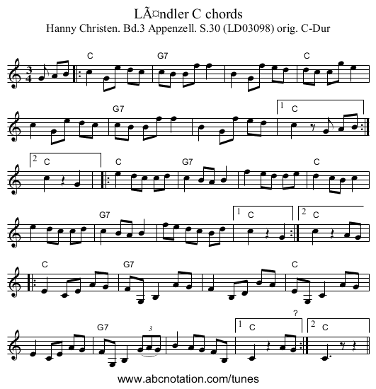 Ländler C chords - staff notation