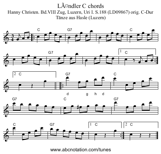 LÃ¤ndler C chords - staff notation