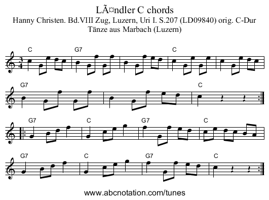 LÃ¤ndler C chords - staff notation