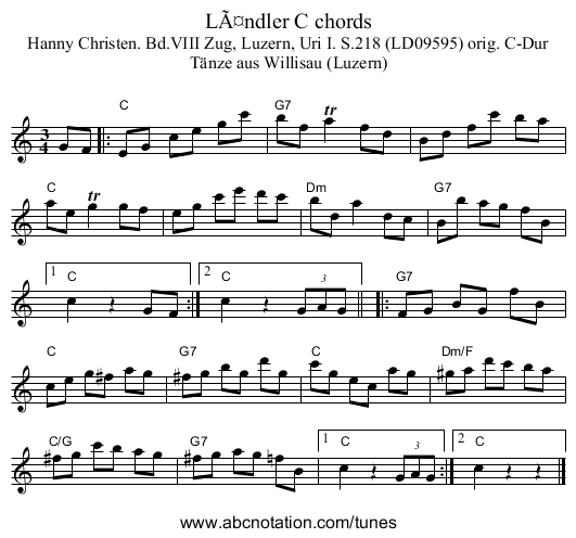 LÃ¤ndler C chords - staff notation