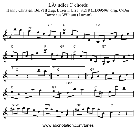 LÃ¤ndler C chords - staff notation
