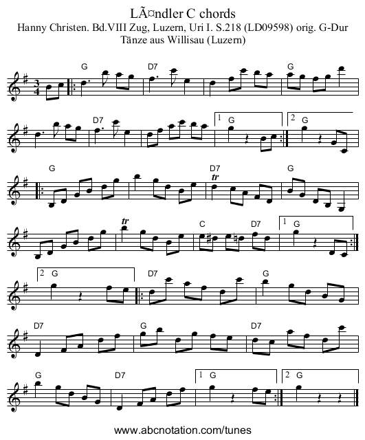 LÃ¤ndler C chords - staff notation