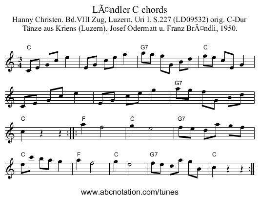 LÃ¤ndler C chords - staff notation
