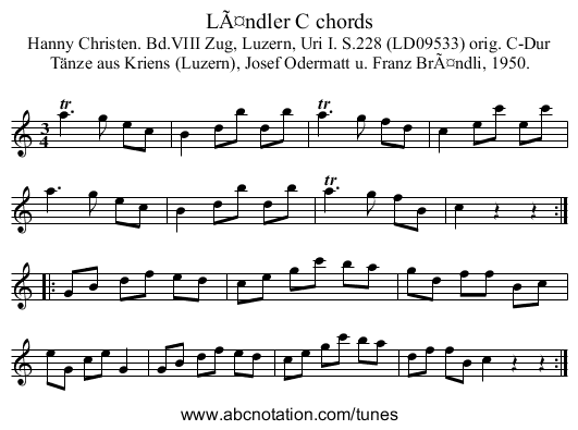 LÃ¤ndler C chords - staff notation