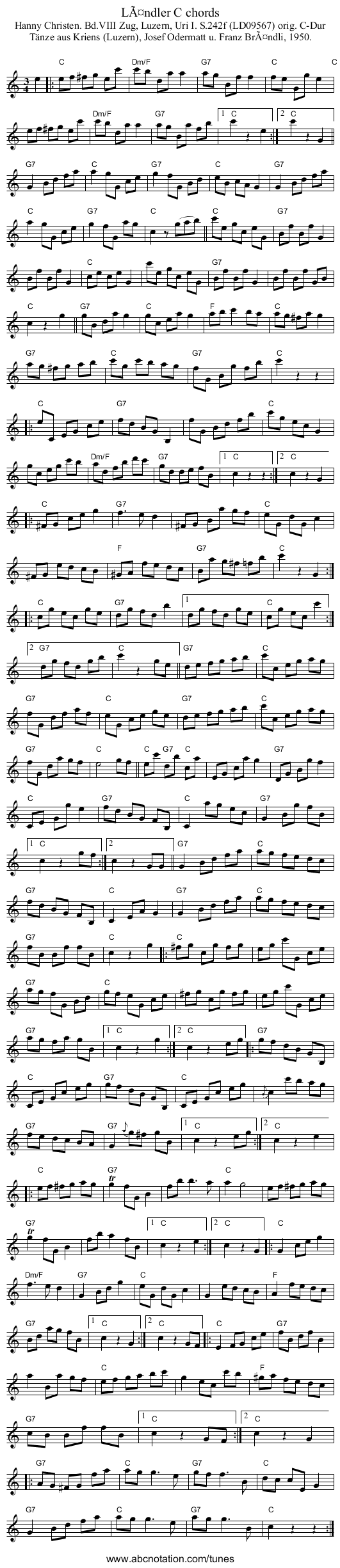 LÃ¤ndler C chords - staff notation