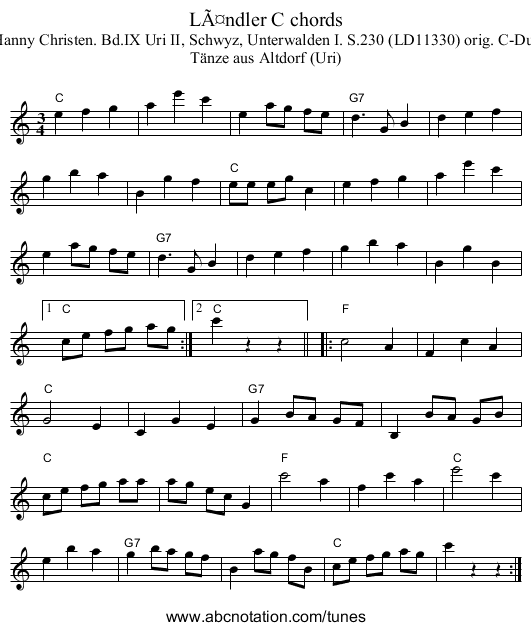 LÃ¤ndler C chords - staff notation