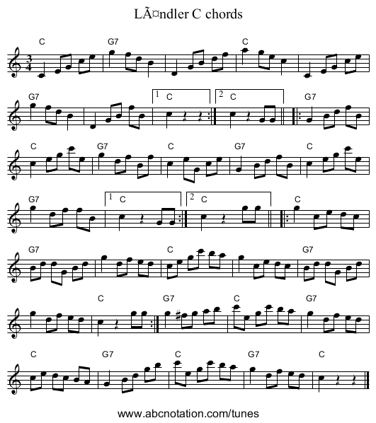 LÃ¤ndler C chords - staff notation