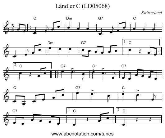 L&auml;ndler C (LD05068) - staff notation