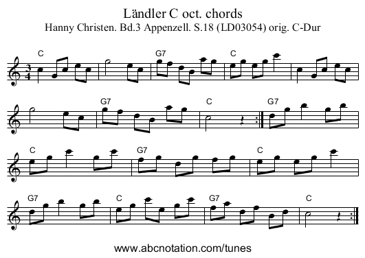 Ländler C oct. chords - staff notation