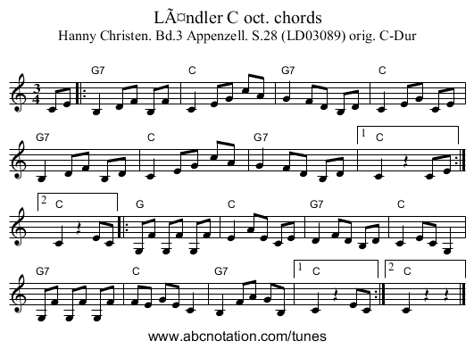 LÃ¤ndler C oct. chords - staff notation