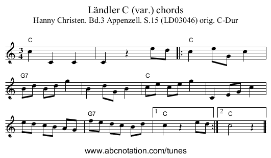 Ländler C (var.) chords - staff notation