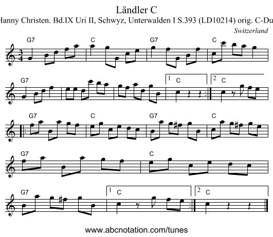 L&auml;ndler C - staff notation