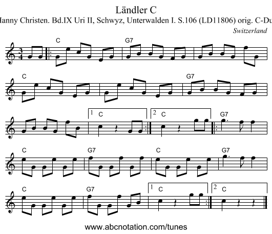 L&auml;ndler C - staff notation