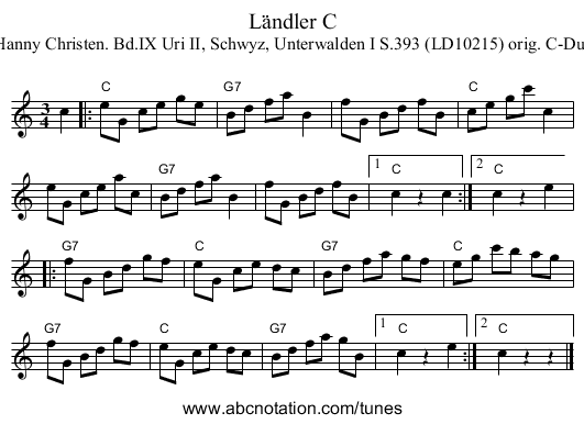 L&auml;ndler C - staff notation