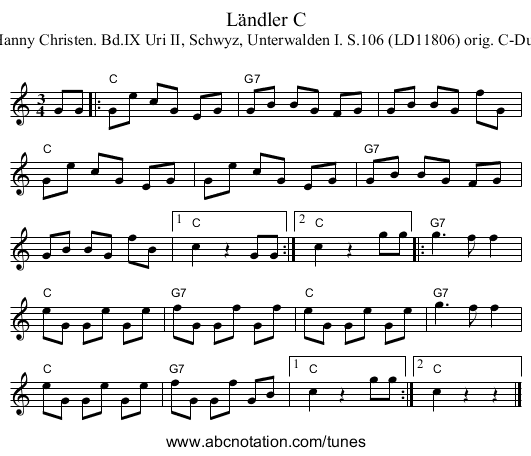 L&auml;ndler C - staff notation