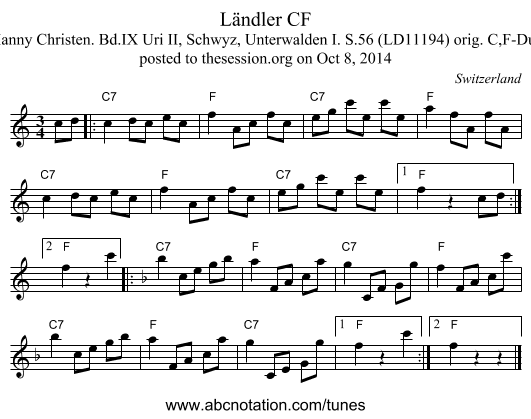 L&auml;ndler CF - staff notation