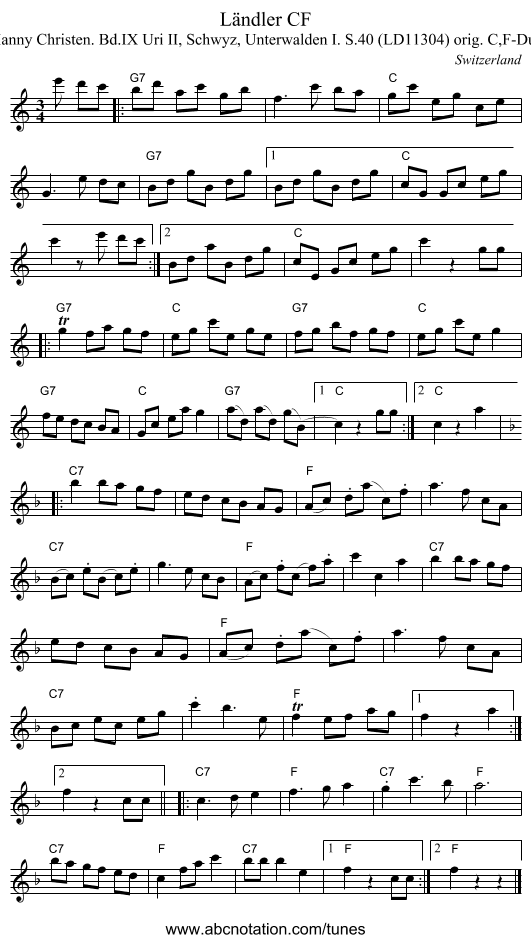 Ländler CF - staff notation