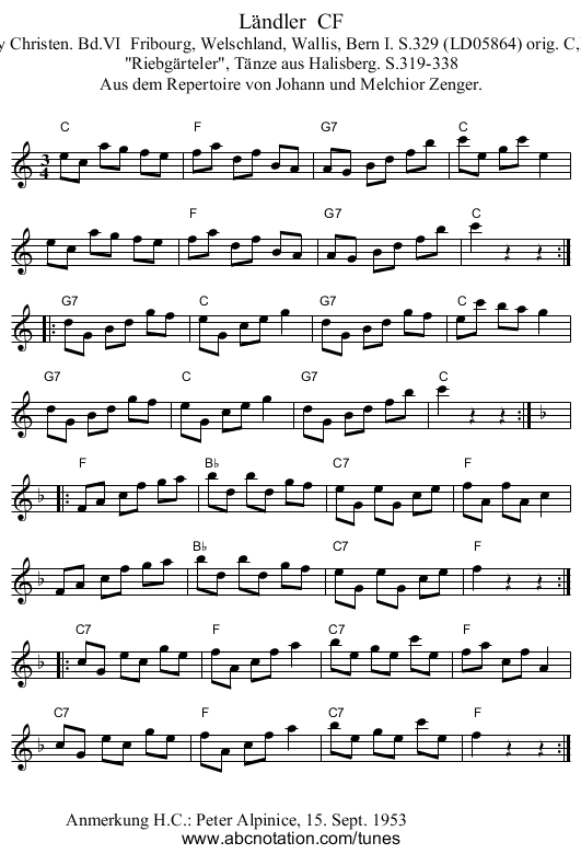 L&auml;ndler  CF - staff notation