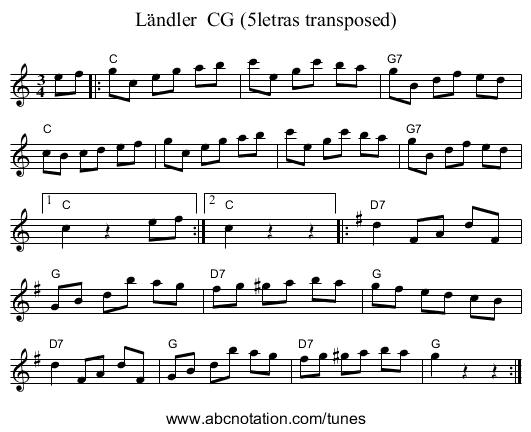 Ländler CG (5letras transposed) - staff notation