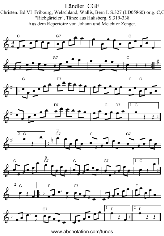 L&auml;ndler  CGF - staff notation