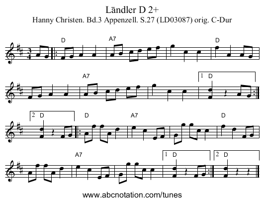 Ländler D 2+ - staff notation