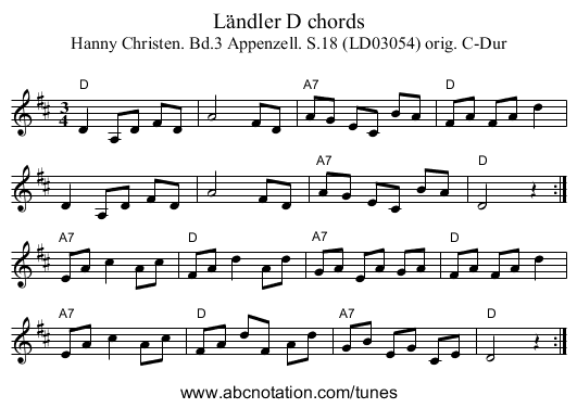 Ländler D chords - staff notation