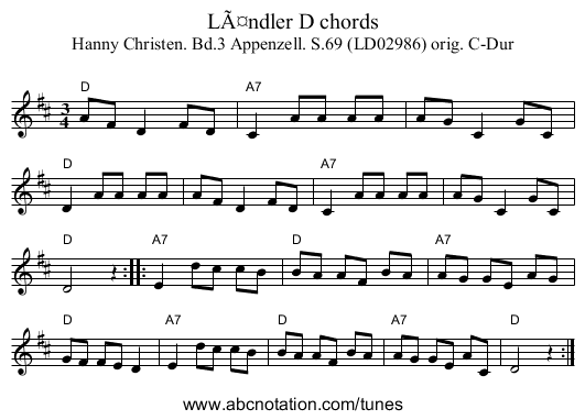 Ländler D chords - staff notation