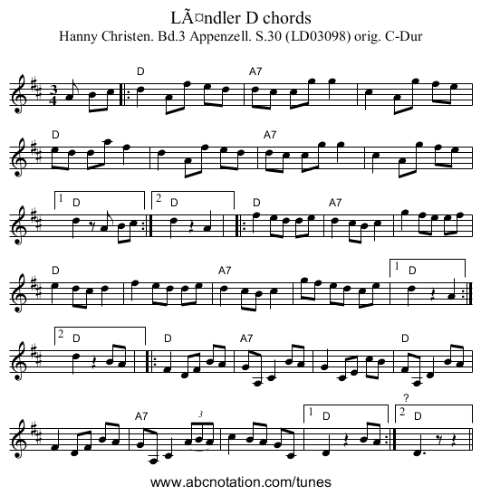 LÃ¤ndler D chords - staff notation