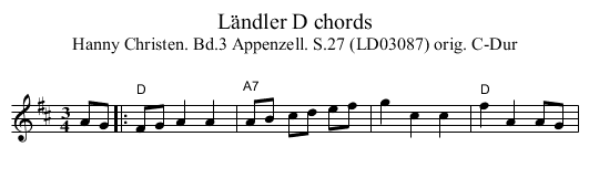 Ländler D chords - staff notation