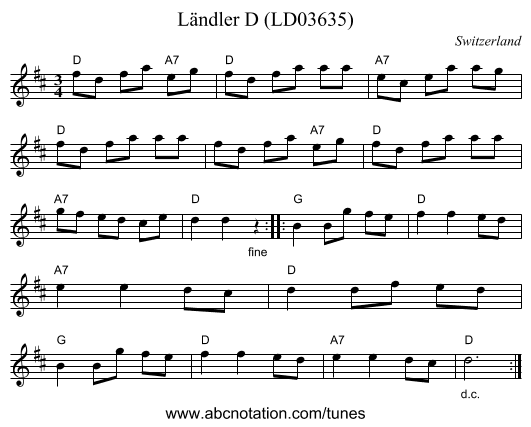 Ländler D (LD03635) - staff notation
