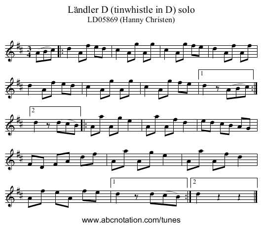 Ländler D (tinwhistle in D) solo - staff notation